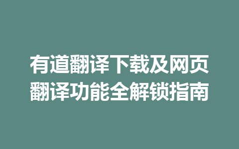 有道翻译下载及网页翻译功能全解锁指南 一