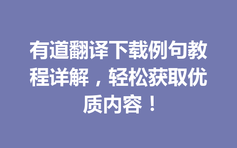 有道翻译下载例句教程详解,轻松获取优质内容! 一