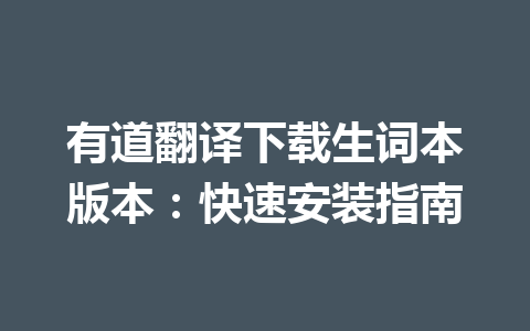 有道翻译下载生词本版本：快速安装指南 一