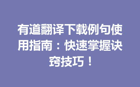 有道翻译下载例句使用指南：快速掌握诀窍技巧！ 一