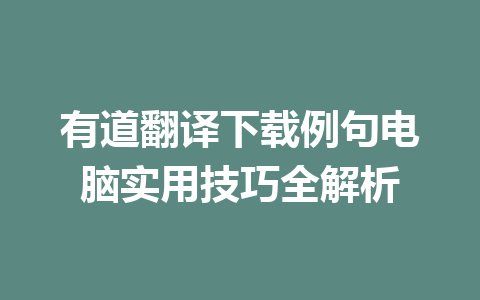 有道翻译下载例句电脑实用技巧全解析 一