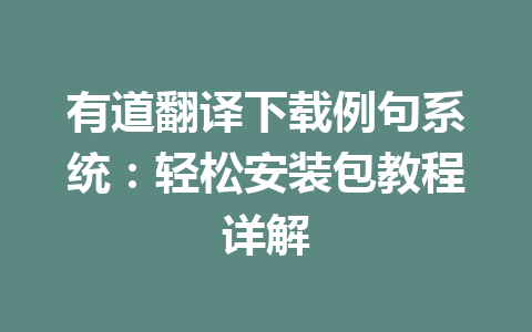 有道翻译下载例句系统：轻松安装包教程详解 一